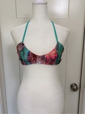 Savage swim Lodi bikini top sirtalis & neon orange& turquoise straps, size S